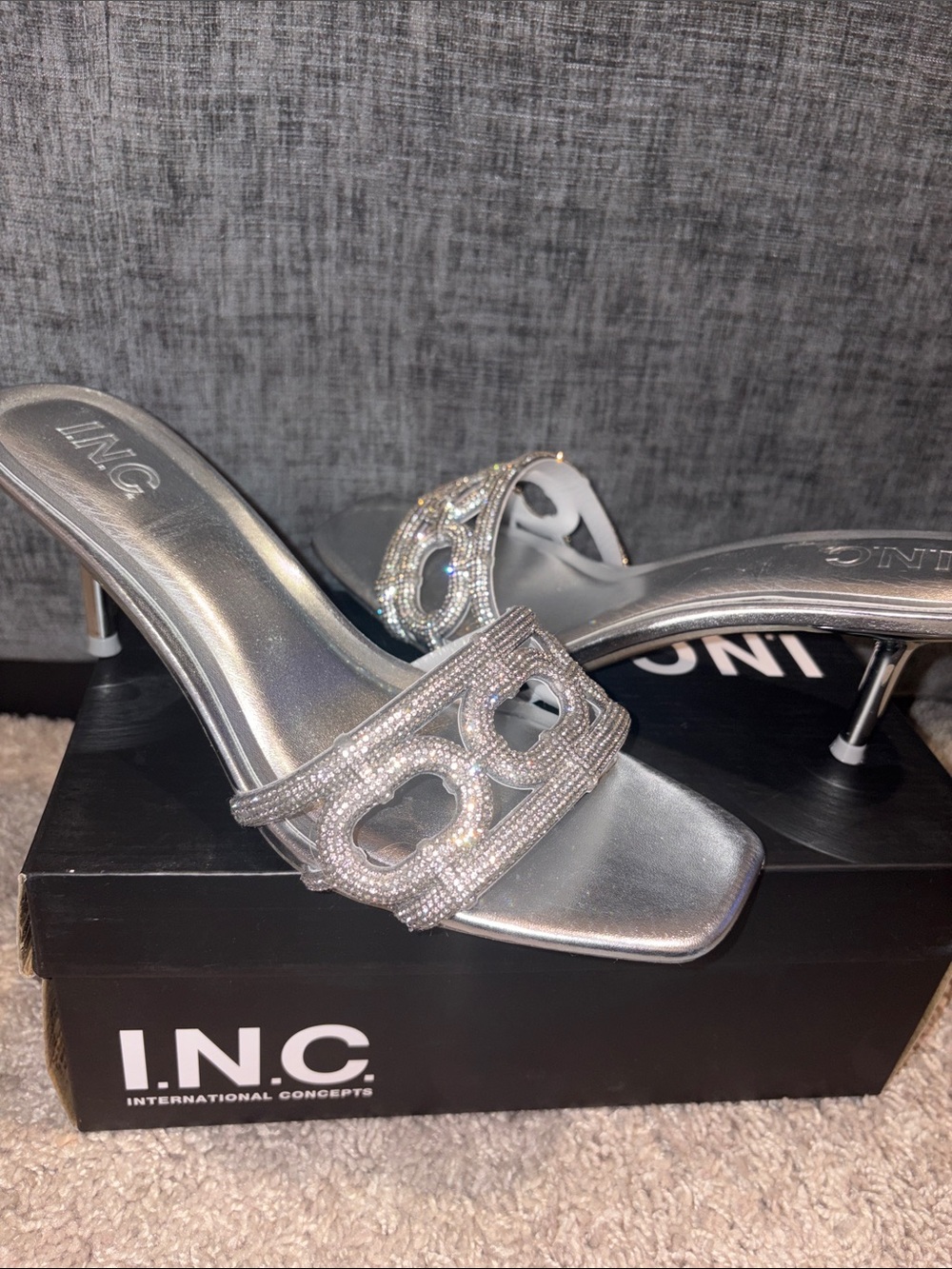 I.N.C. International Concepts Women's Martinaa Bling Slide Sandals in silver